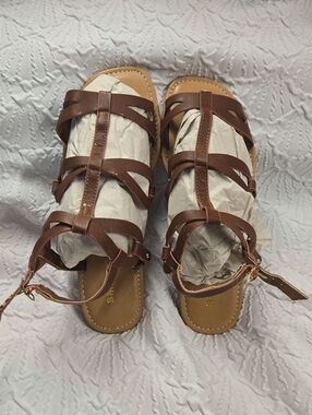 BAMBOO Brown Strappy Gladiator Sandals with Ankle Buckle